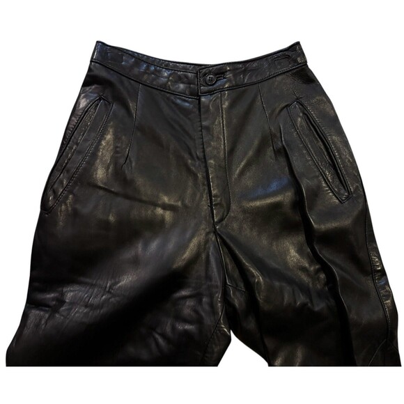 Siena Studio Women's Size 2 Vintage Black 100% Leather Pants lined pockets read - Picture 6 of 12